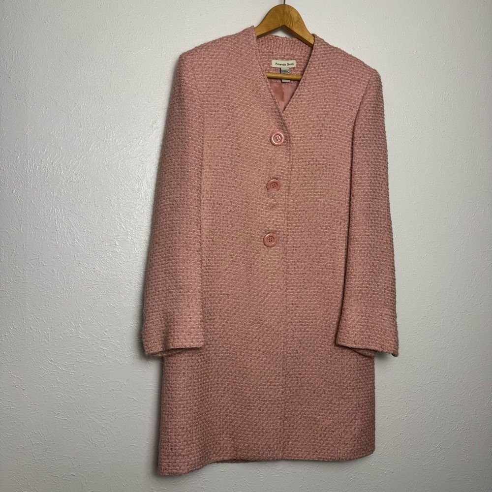 Amanda Smith Textured Tweed Pink Longline Pea Coat